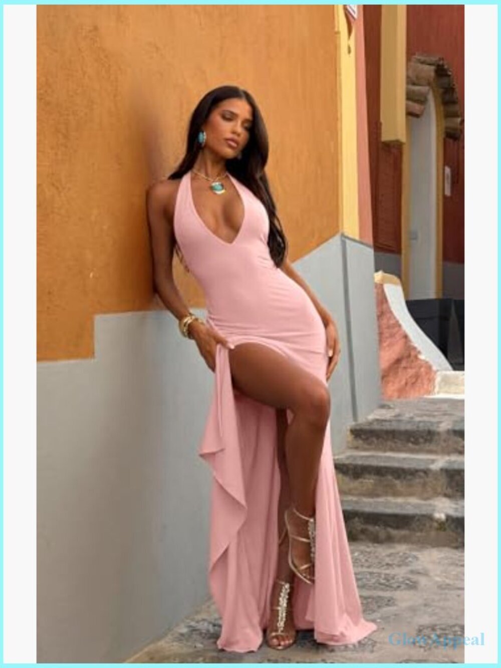 Deep V-Neck Halter High Split Backless Maxi Dress S-XL - Picture 4 of 7